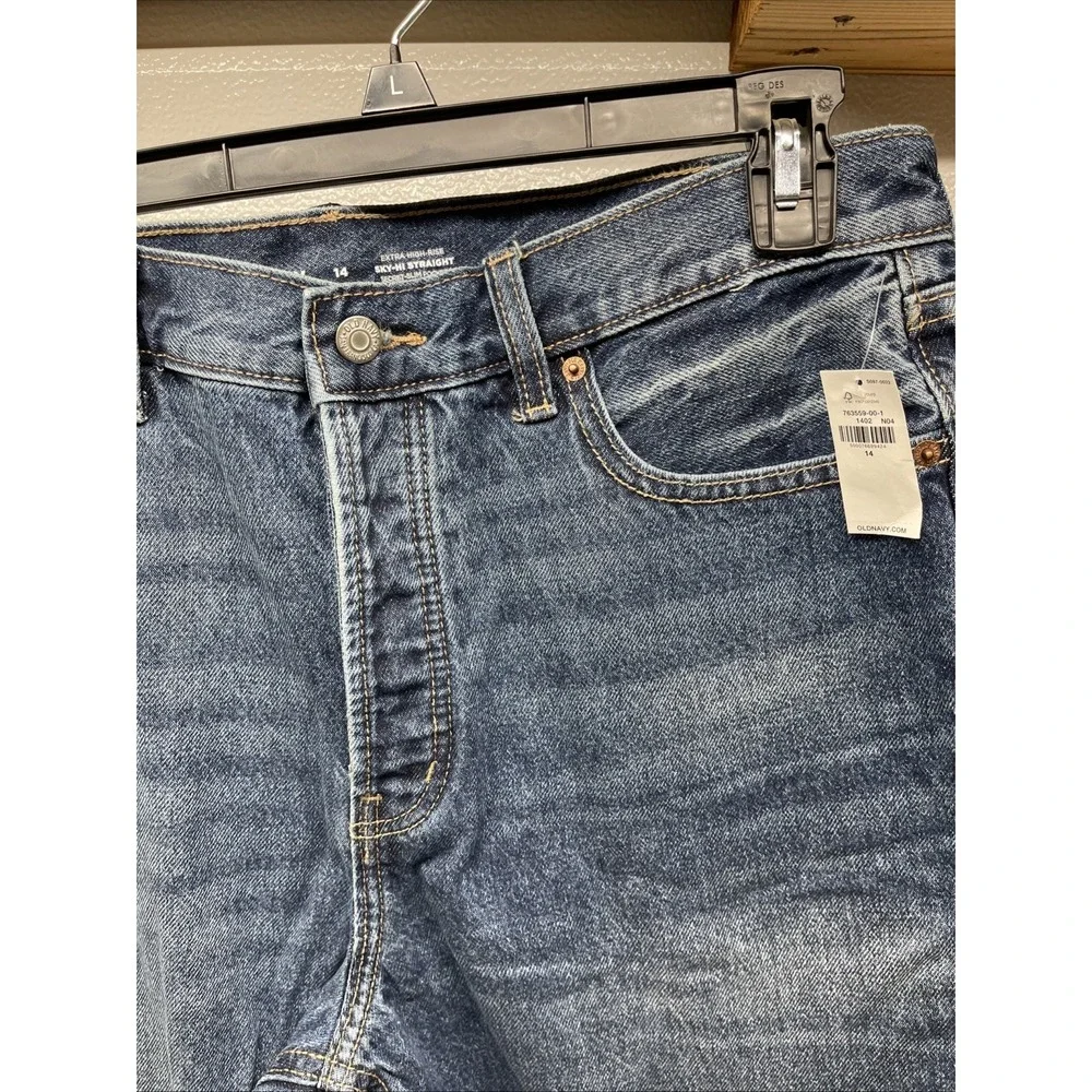 Old Navy‎ Womens Sky-Hi Straight Jeans Size 14 Extra High-Rise Button Fly